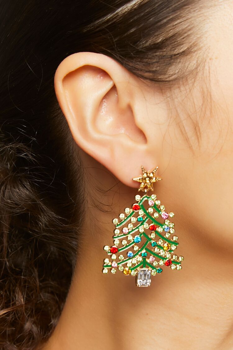 Faux Gem Christmas Tree Earrings